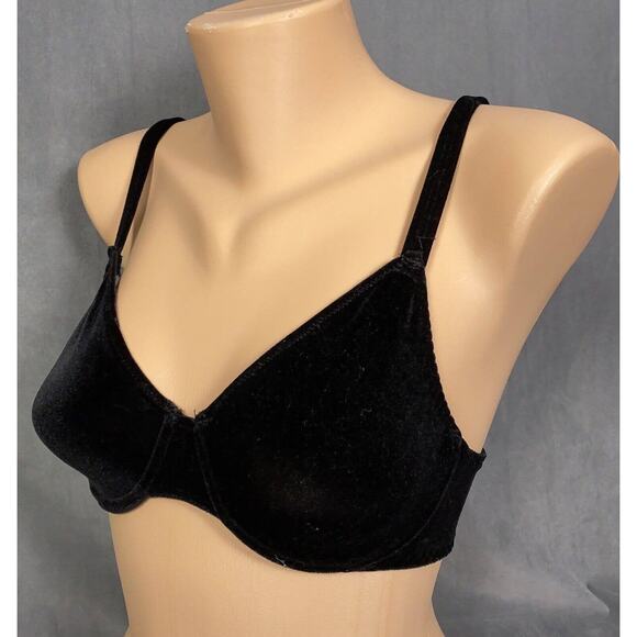 Vintage Warner’s Velvet Beware Bra 34B Black Velvet 2524 Unlined Underwire - Picture 2 of 8
